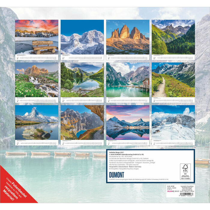 Maxi Calendrier Alpes 38x35.5cm 2027 Adorables Montagnes