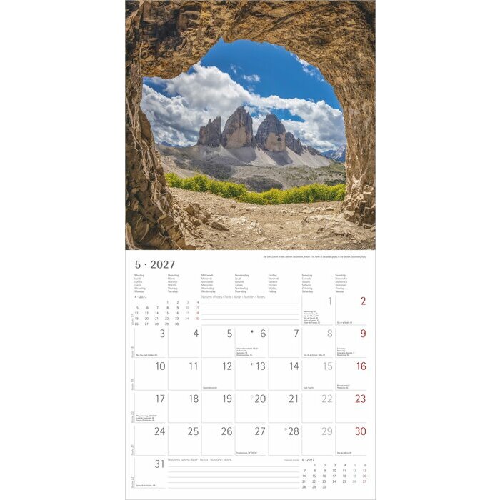 Calendrier Papier 2027 Alpes Montagnes Superbes