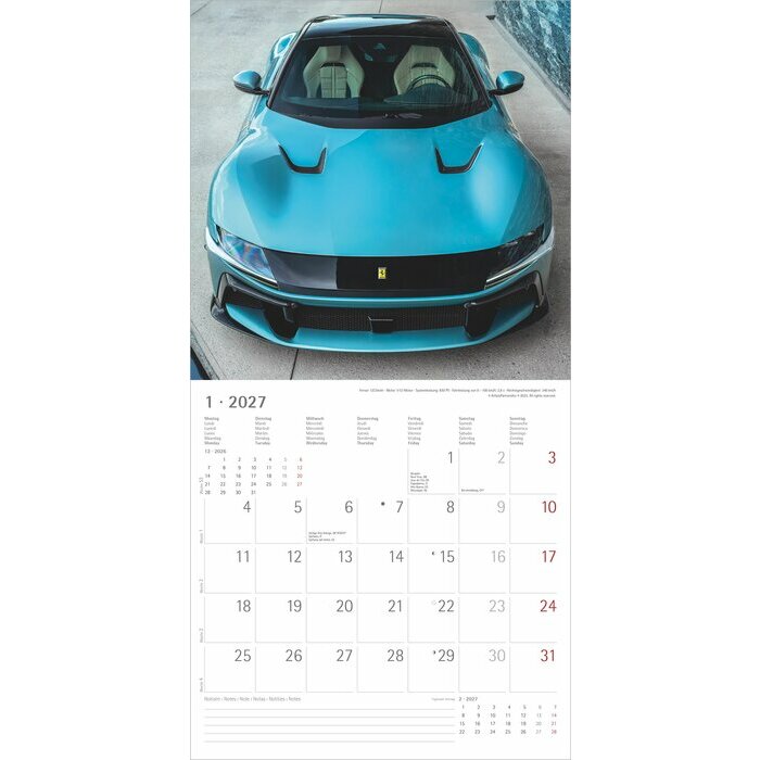 Calendrier 2027 Voitures Sport et Vitesse