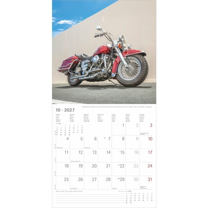Calendrier 2027 Moto Harley Davidson 