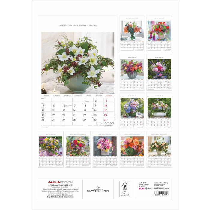 Calendrier A3 Spirale 2027 Bouquets Fleurs Champ�tres Tournesols