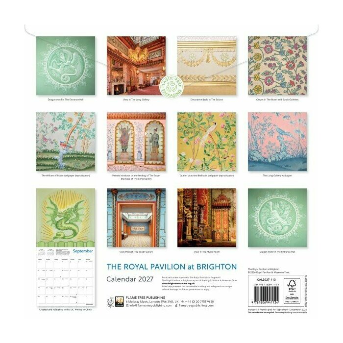 Calendrier papier 2027 Art Chinois Dragons Oiseaux Pavillon Brighton