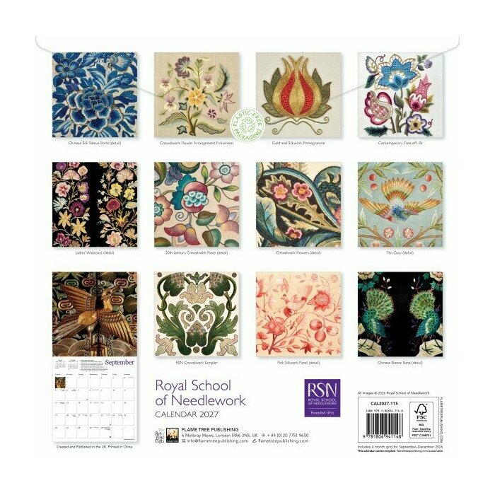 Calendrier 2027 Broderie d'Art à la Main Calendrier papier 2027 Broderie d'Art à la Main
