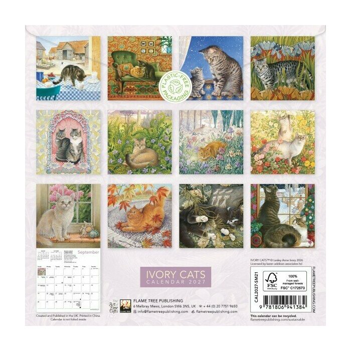 Mini Calendrier 2027 Chats dans l'art Dessins Ivory Mini Calendrier papier 2027 Chats dans l'art Dessins Ivory