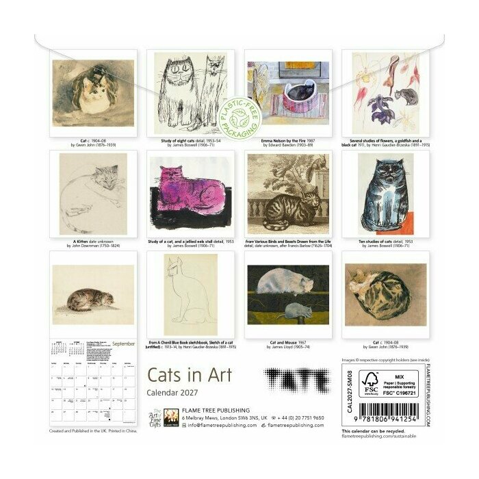 Mini Calendrier 2027 Chats dans l'art Dessins Artistiques Mini Calendrier papier 2027 Chats dans l'art Dessins