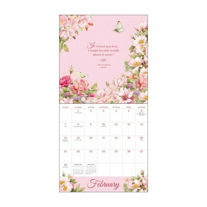 Calendrier 2027 Illustrations Citations Jane Austen par Marjolein Bastin Calendrier 2027 papier Illustrations Citations Jane Austen par Marjolein Bastin