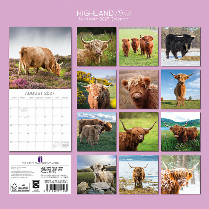 Calendrier papier 2027 Vaches des Highlands