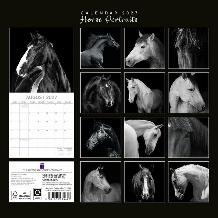 Calendrier 2027 Portraits Chevaux Noir et Blanc Calendrier 2027 Portraits Chevaux Noir et Blanc