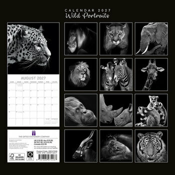  Calendrier 2027 Portraits Animaux Sauvages Noir et Blanc