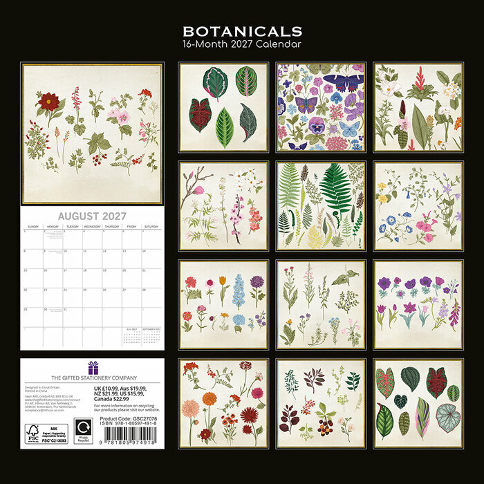 Calendrier 2027 Dessins Botanique Fleurs
