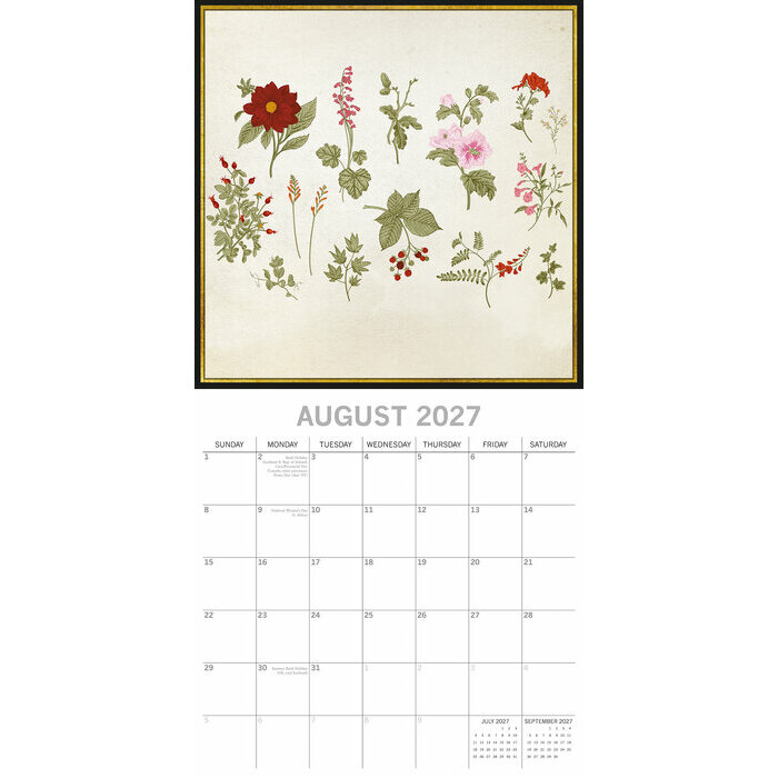 Calendrier papier 2027 Dessins Botanique Fleurs