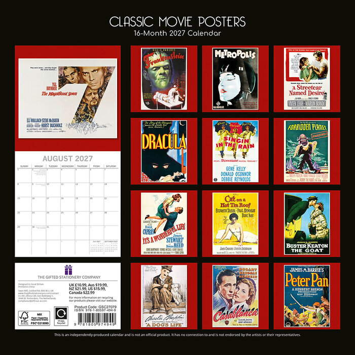 Calendrier mural 2027 Affiches Films Cultes R�tro Vintage