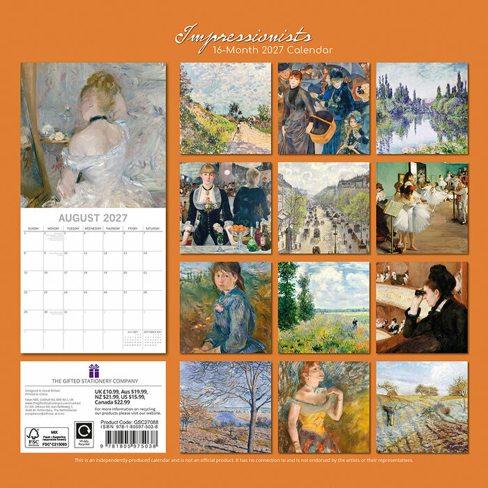 Calendrier 2027 Artistes Mouvement Impressionniste Calendrier 2027 Artistes Mouvement Impressionniste