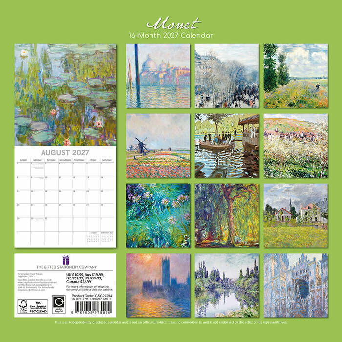 Calendrier 2027 Artiste Peintre Claude Monet Calendrier 2027 Artiste Claude Monet