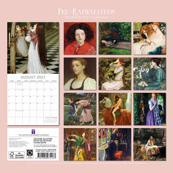 Calendrier 2027 Artistes Mouvement Pre-Raphaelites Calendrier 2027 Artistes Mouvement Pre-Raphaelite