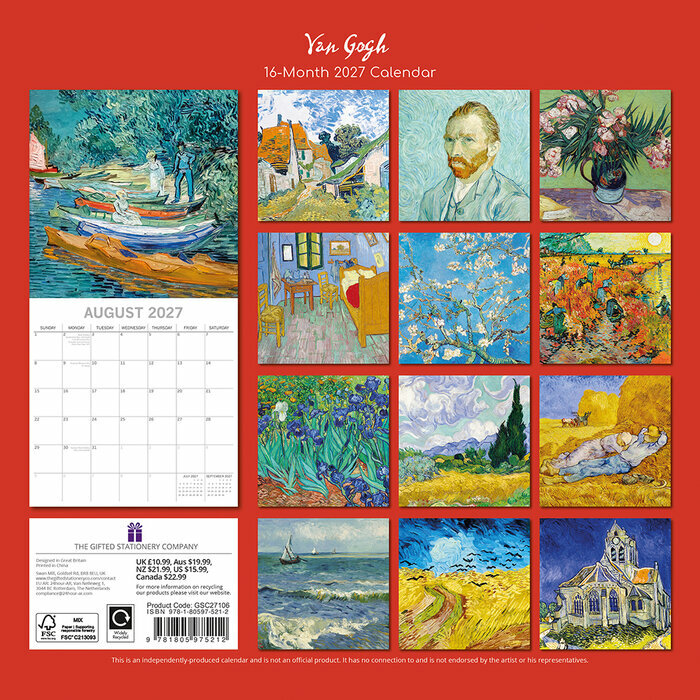 Calendrier 2027 Artiste Vincent Van Gogh Classique Calendrier 2027 Artiste Vincent Van Gogh