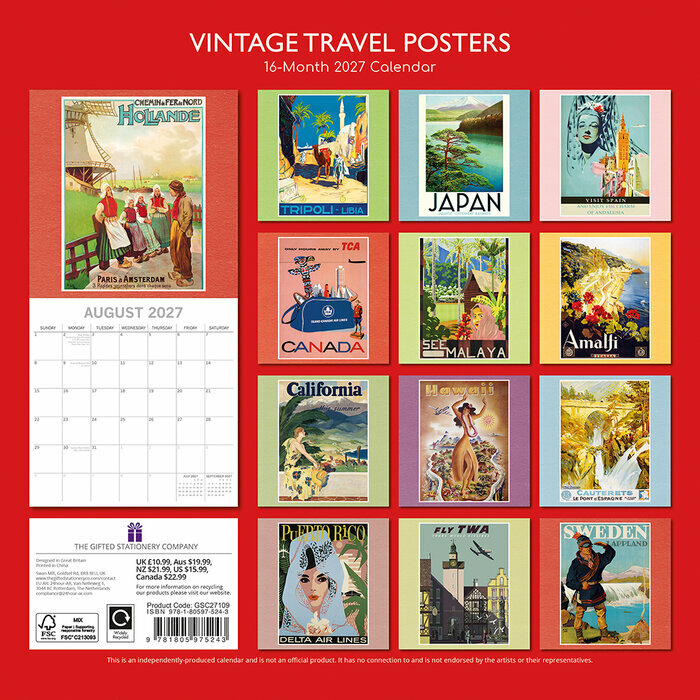 Calendrier 2027 Affiches Publicitaires Voyage Rétro Vintage Calendrier 2027 Affiches Publicitaires Voyage Rétro Vintage