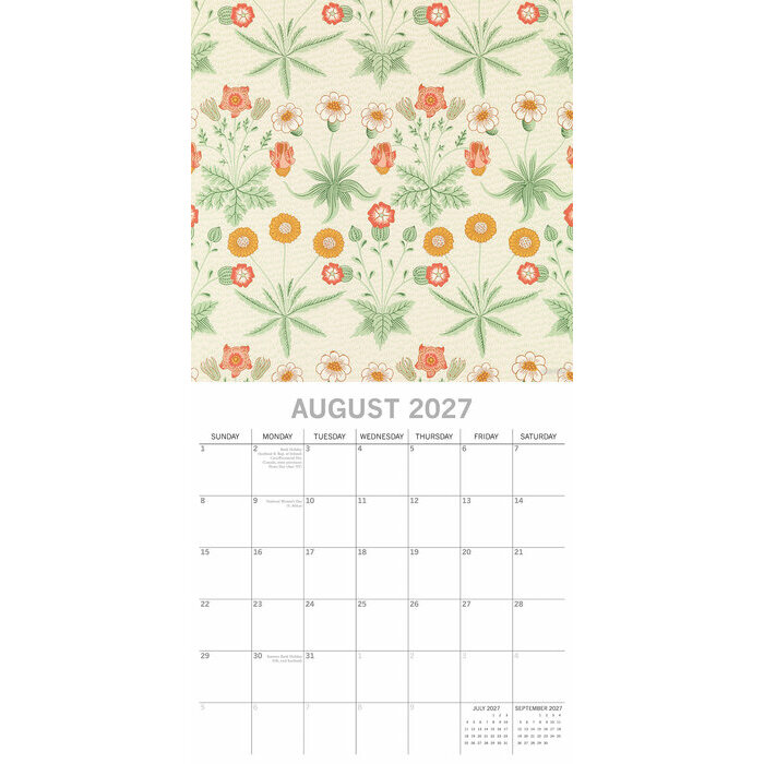 Calendrier 2027 Artiste William Morris Calendrier Mural 2027 William Morris