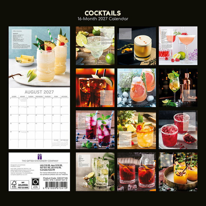 Calendrier 2027 Cocktails Mixologie Calendrier papier 2027 Cocktails Mixologie