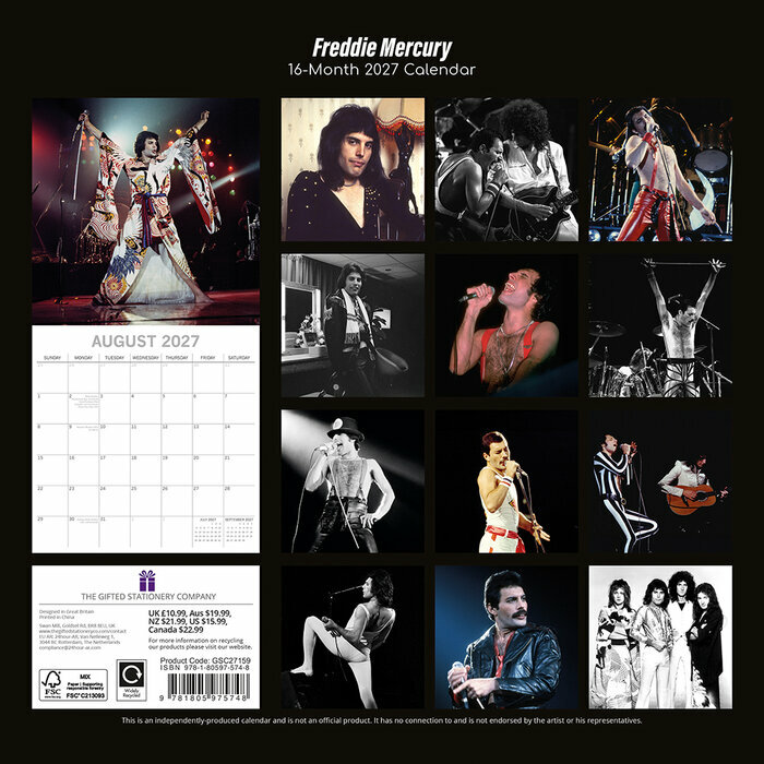 Calendrier 2027 Freddie Mercury Queen Chanteur