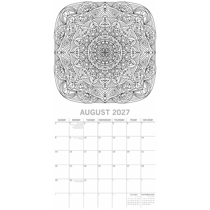 Calendrier 2027 à Colorier Coloriage Détente Calendrier papier 2027 à Colorier Coloriage Détente