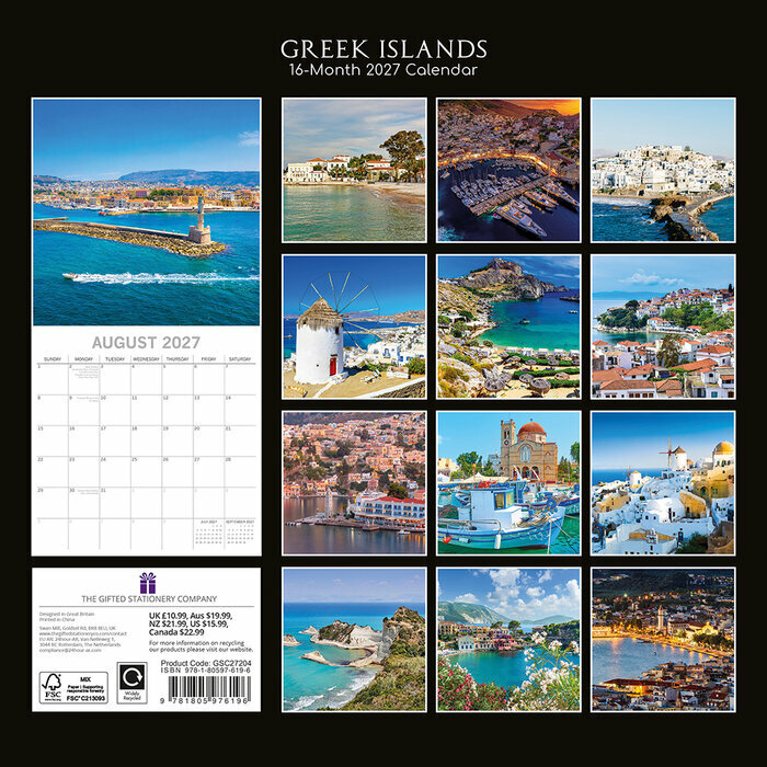 Calendrier 2027 Iles Grecques Santorin Corfou