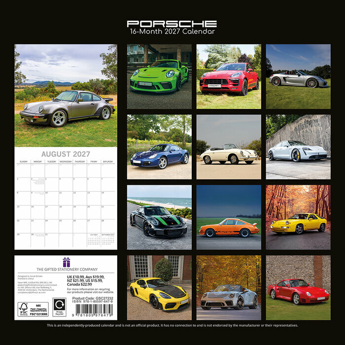 Calendrier 2027 Voitures Luxe Porsches