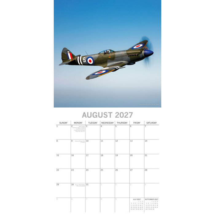 Calendrier papier 2027 Avions de Guerre Militaire Spitfire