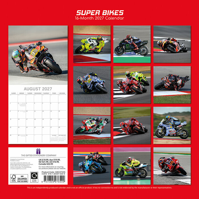 Calendrier 2027 Motos de Course Super Bikes Calendrier Mural 2027 Motos de Course Super Bikes