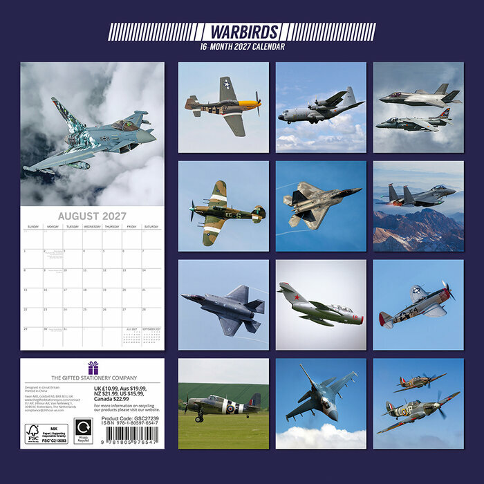 Calendrier papier 2027 Avions de Guerre Militaire 