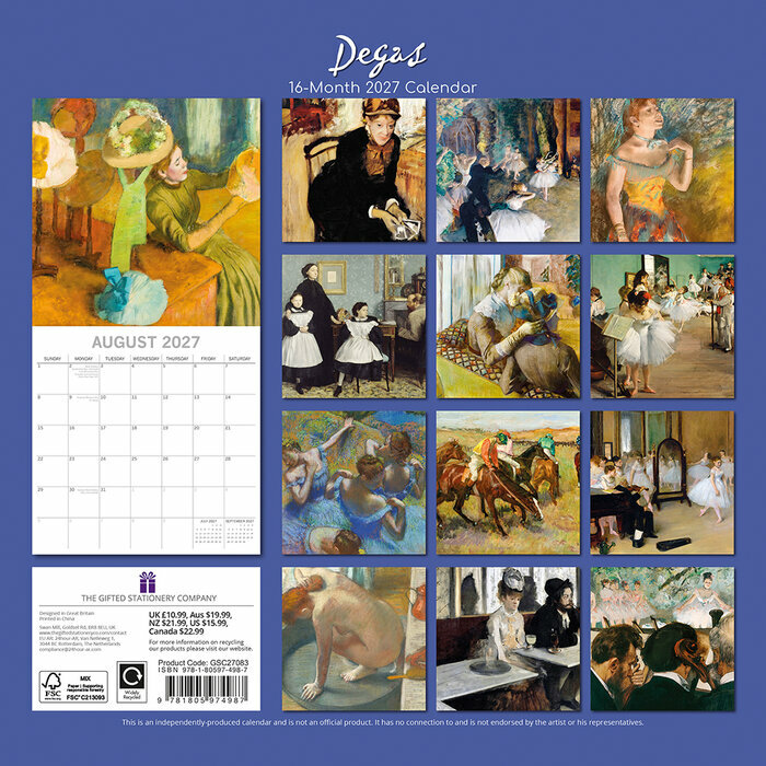 Calendrier 2027 Artiste Edgar Degas