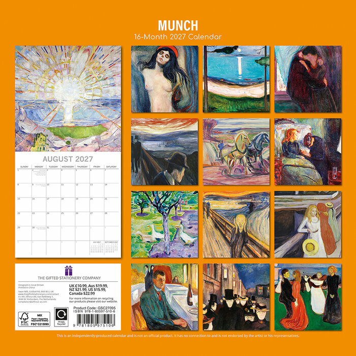Calendrier 2027 Artiste Edouard Munch