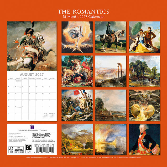 Calendrier 2027 Artiste Mouvement Romantique