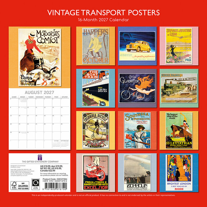 Calendrier mural 2027 Affiches Vintage des Transports 
