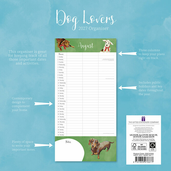 Calendrier Familial 2027 Dessins Chiens et Chiots