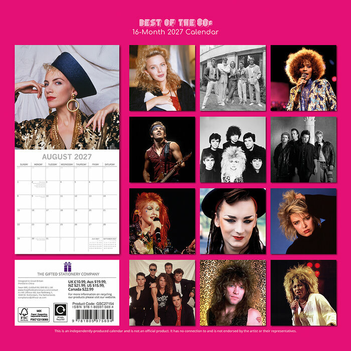 Calendrier papier 2027 Ic�nes Musicales des Ann�es 80
