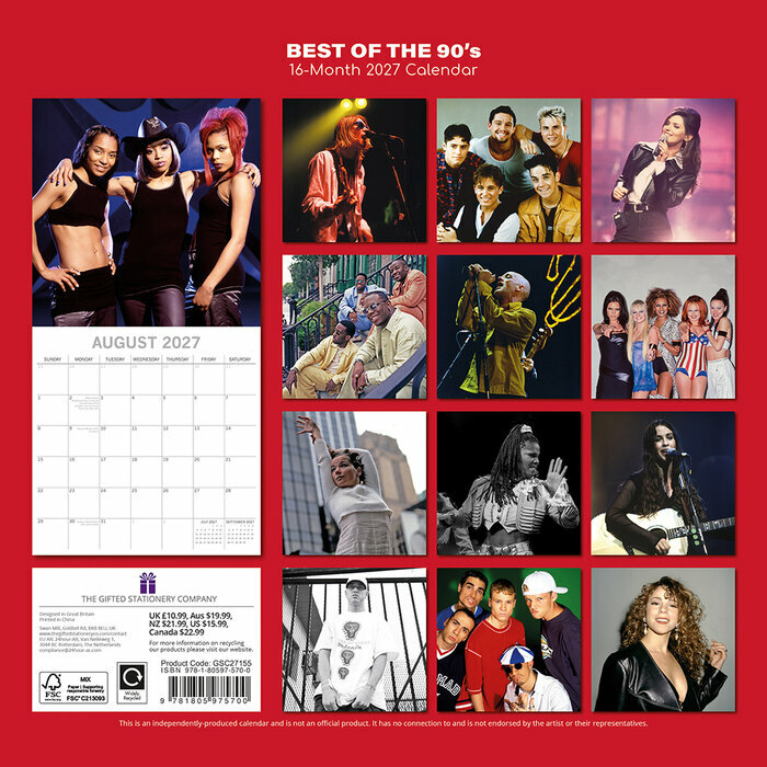 Calendrier papier 2027 Ic�nes Musicales des Ann�es 90
