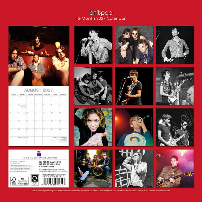Calendrier papier 2027 Britpop � Les Ic�nes des Ann�es 90