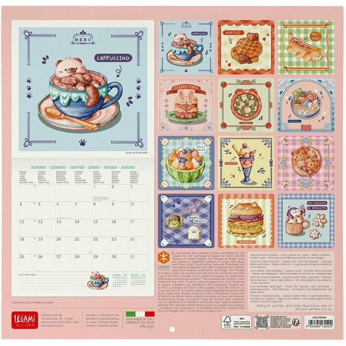 Calendrier Mural Cuisine Kawaii 2027 Illustrations Gourmandises Desserts Animaux Calendrier Positive 2027 Cuisine Kawaii