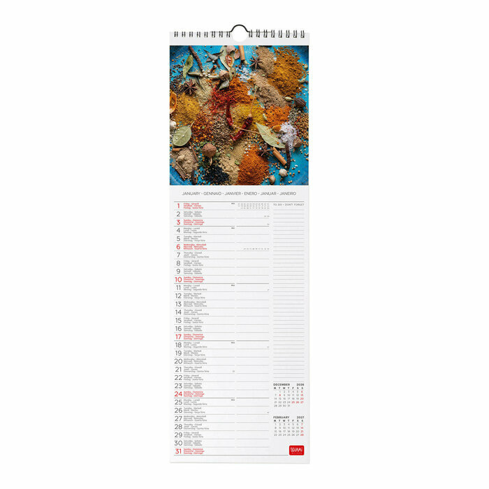 Calendrier Slim 2027 Couleurs Epices et Herbes
