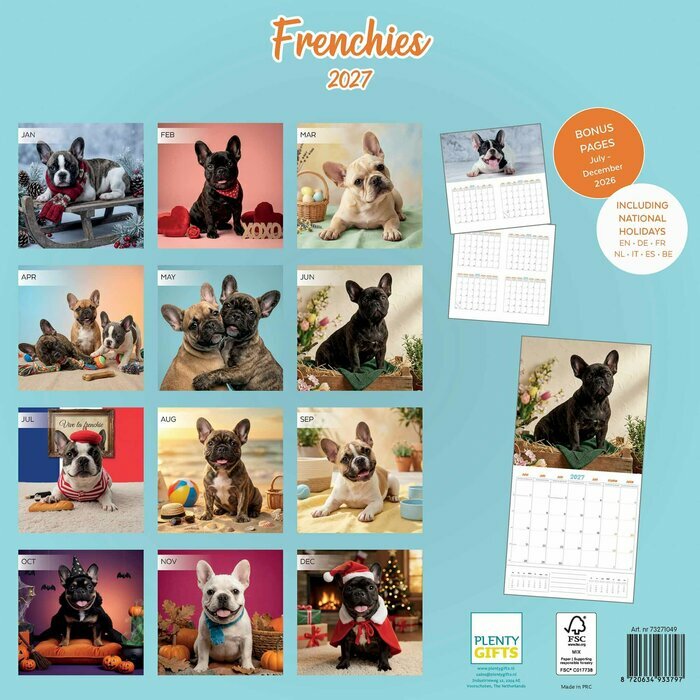 Calendrier Papier 2027 Bouledogue Fran�ais Fun Studio
