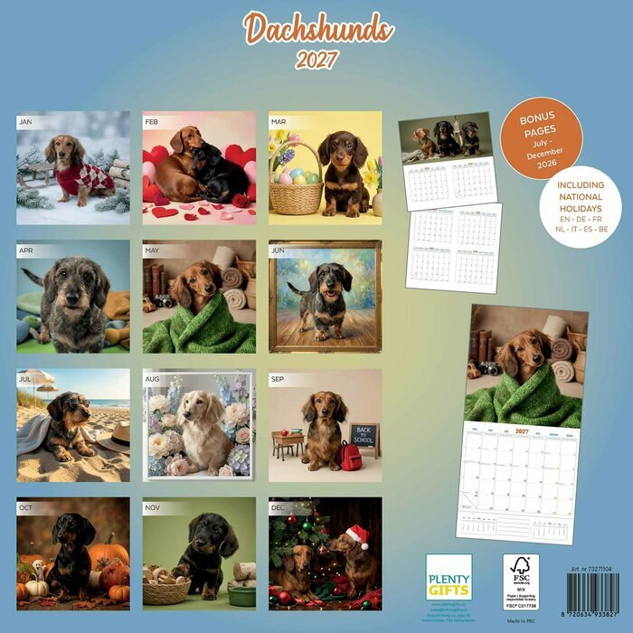 Calendrier 2027 Teckels Fun Studio Calendrier papier Mural 2027 Teckels Fun Studio