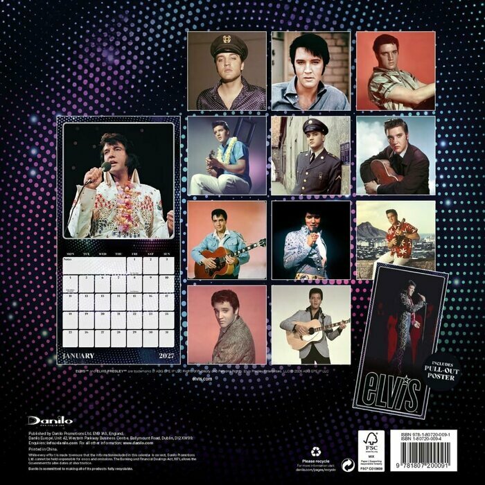 Calendrier Papier 2027 Ic�ne Rock Elvis Presley