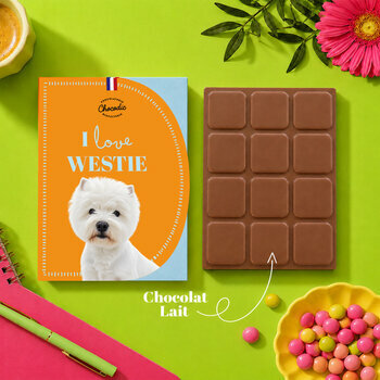 Tablette Chocolat West Highland White Terrier Chocolat au Lait Artisanal Id&eacute;e Cadeau Chien