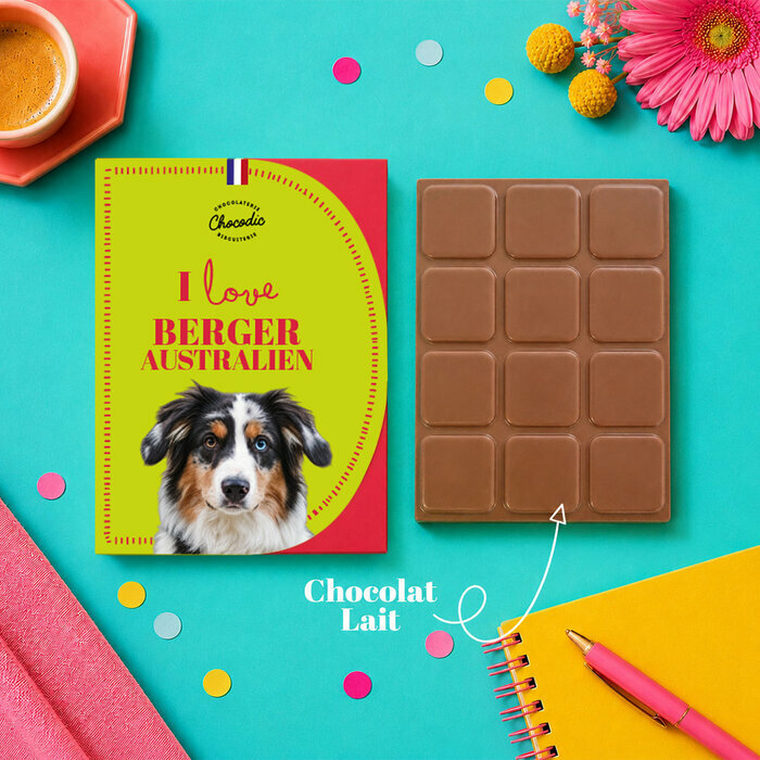 Tablette Chocolat Berger Australien Chocolat au Lait Artisanal Idée Cadeau Chien tablette chocolat Berger Australien