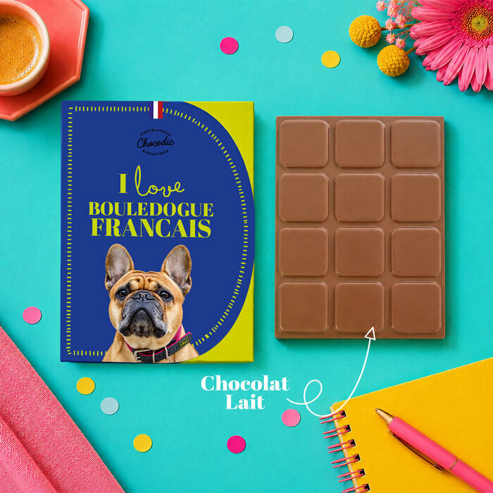 Tablette Chocolat Bouledogue Français Chocolat au Lait Artisanal Idée Cadeau Chien tablette chocolat Bouledogue Francais