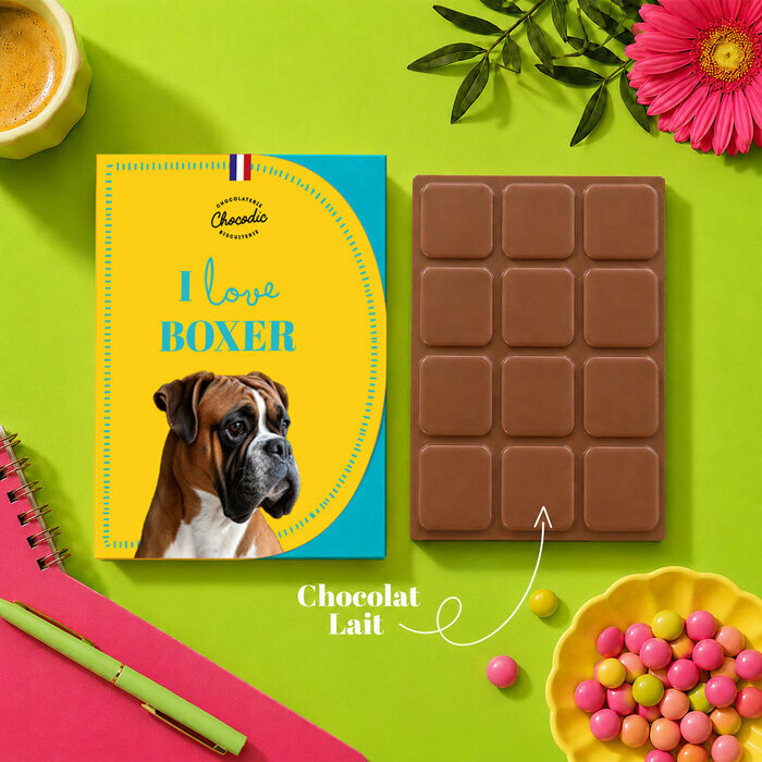 Tablette Chocolat Boxer Chocolat au Lait Artisanal Idée Cadeau Chien tablette chocolat Boxer